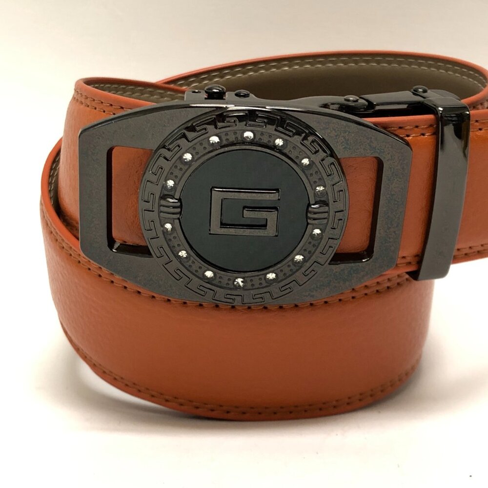 Orange belt Men's Leather Ratchet Belt with‎ Automatic Buckle Adjustable Dress
